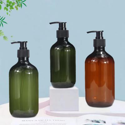 China Cosmetic Factory Stock 300ml 500ml Brown Squeezing Lotion Bottle Shampoo And Shower Gel Bottle PET Underbottle for sale