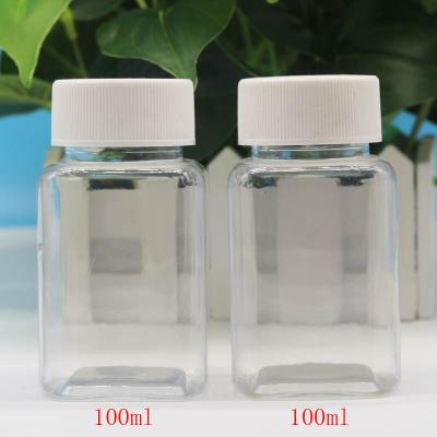 China Medicine PET 100ml Wide Mouth Transparent Plastic Square Rectangular Plastic Bottle for sale