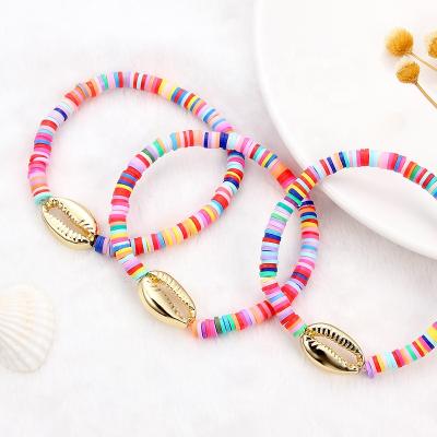 중국 Other Summer Beach Shell Fashion Polymer Clay Alloy Shell Stretch Bohemia Rainbow Bracelet 판매용