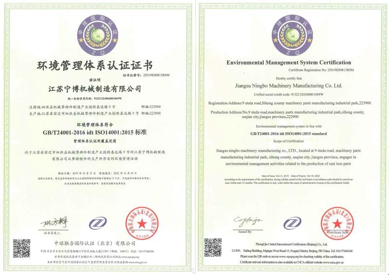 ISO14001 - Jiangsu Ningbo Machinery Manufacturing Co., Ltd.