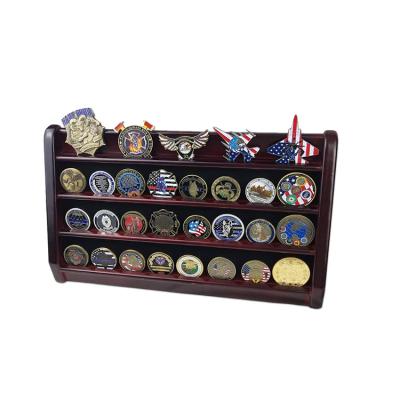 China Sustainable Price 4 Tiers Wall Hanging Wooden Badge Holders Collectors Coins Display Rack for sale