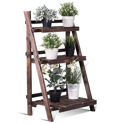 China Best Modern Selling 3 Tier Folding Wooden Plant Flower Rack Pot Shelf for sale