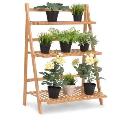 China Europe Foldable Pot Planter Organizer Flower Shelves Rack Wooden Plant Bamboo Rack for sale