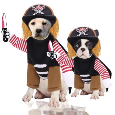 China Stocked Halloween Pet Costume Cosplay Funny Dog Clothes Funny Polyester Pirate Pet Dog Clothes For Pet for sale