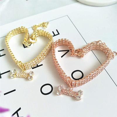 China Jxanry Stocked Dog or Cat Zircon Bone Jewelry Upscale Personalized Shiny Pet Necklace for sale