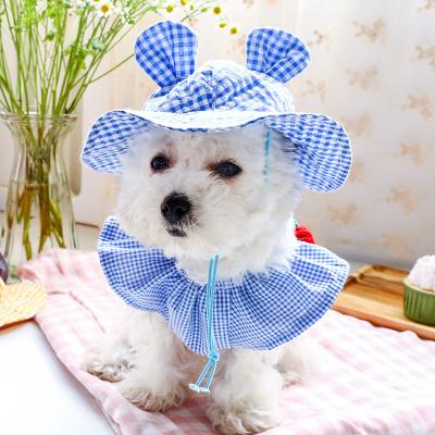 China JXANRY Pet Accessories Wholesale Cute Small Plaid Dog Ears Cute Pet Accessories Sun Stocked Hat for sale