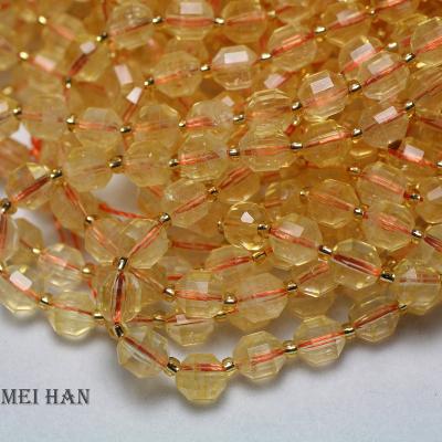 China Stone 7*8mm Faceted Energy Pointed Column Beads Natural Citrine Loose Stone For Christmas Jewelry Making DIY for sale