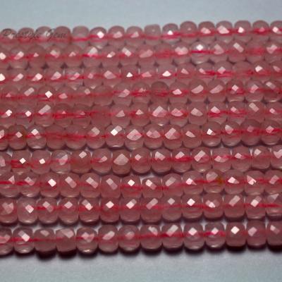 China Natural Gemstones Wholesale Natural Pink 4.5*4.5mm Faceted Cube Loose Quartz Beads For DIY Jewelry Making Design Or Gift for sale