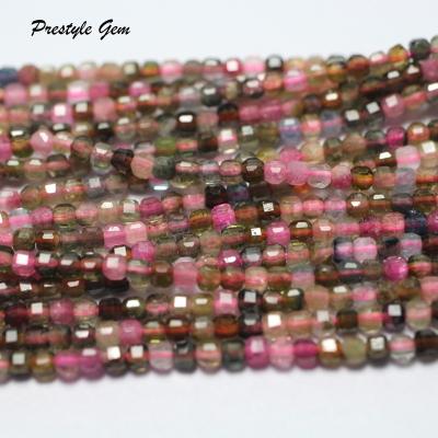 China Natural Gemstones Wholesale 2.5mm Natural Colorful Shiny Tourmaline Faceted Cube Beads For Jewelry Making Design Fashion Stone DIY for sale