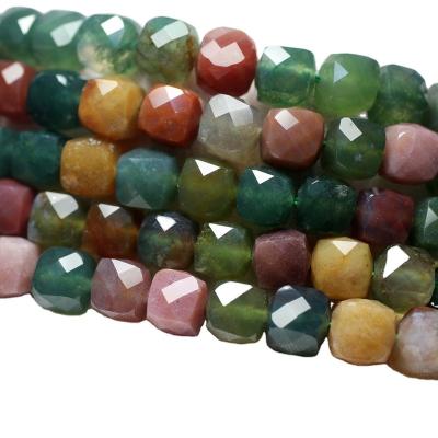 China Natural Gemstones Wholesale Natural Indian Agate 8*8 mm Faceted Loose Cube Beads For Jewelry Making Design Fashion Stone for sale