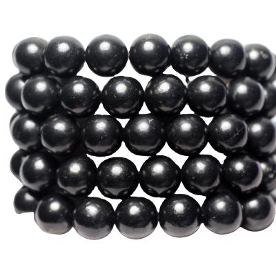 China Natural Gemstones Wholesale 6mm 8mm 10mm 12mm Russia Shungite Natural Mineral Gemstone Bracelets Semi Precious Stone Beads For Jewelry Making for sale