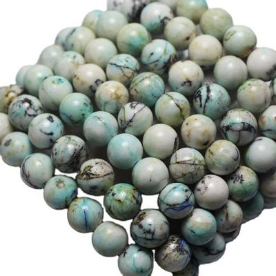 China Natural Gemstones Wholesale Top Natural Soft Round Chrysocolla Loose Grade Azurite Beads Gemstone For Jewelry Making Design DIY for sale