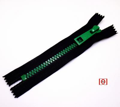 China Fancy No.5 Automatic Zipper Auto Lock Black Plastic Strip With Green Round Zipper 50 Teeth 60 70 80 90cm for sale