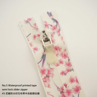 China Flower No.5 Viable Waterproof Zipper Pin Lock Slider Printed Tape 60 70 80 90cm for sale