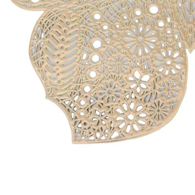 China Reusable Elegant Hot Stamping Luxury Reusable Place Mat Appropriate Price Quality Suitable Flower Hollow Place Mat PVC Vinyl Gold Table Workable for sale