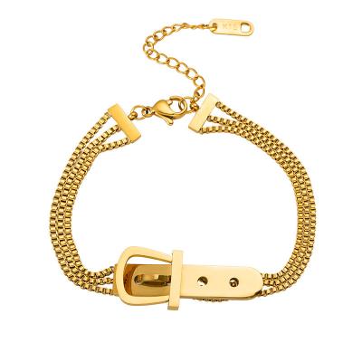 China chains & Link Bracelets Wholesale Custom Italian Gold Plated 18k Strap Belt Buckle Bracelet Stainless Steel Chain Link Bracelets for sale