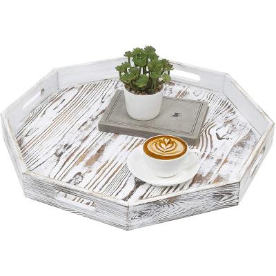 China Viable High Quality Bestselling Factory Antique Hexagonal Wooden Tray With Handle for sale