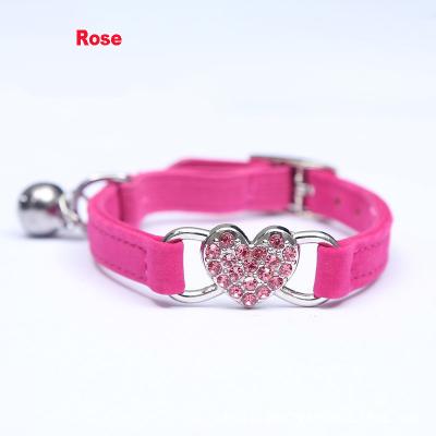 China Amazon Factory Wholesale Hot Sales Stocked Heart Shaped Pendant With Small Bell Dogs And Cats Small Pet Cat Synthetic Leather Dog Collar for sale