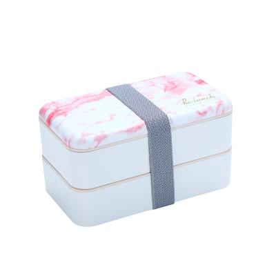 China Rectangular INS marble double-decker bus lunch box Japanese student office freshness preservation lunch box for sale