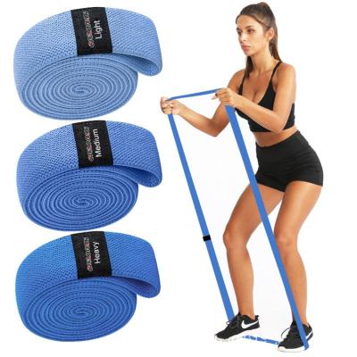 China Long Durable Blue Resistance Exercise Bands Yoga Non-Slip Latex Fabric Gym Custom Elastic Hip Loop for sale