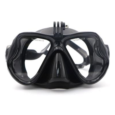 China Black Snorkeling Mask Durable Comfortable Adult Silicone Tempered Glass Diving Goggles With Camera Mount for sale