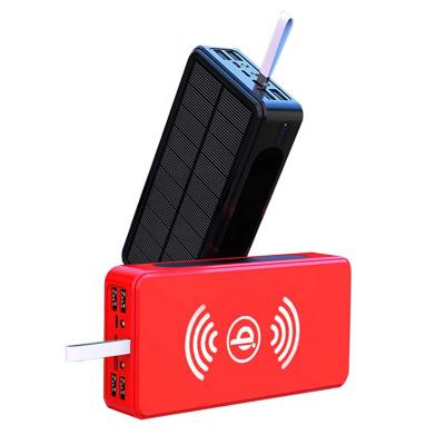 China 30000mAh Solar Power Bank Solar Power Bank 4 USB Wireless Charging Type C Charging Outdoor Camping Flashlight Solar Panel Power Bank for sale