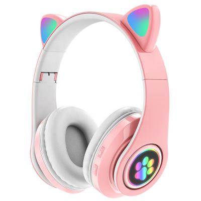 Cina Headband Factory Kids Cat Ear LED Wireless Headphones Light Up Foldable Wireless Earbuds Over Ear With MIC Support TF Card Music in vendita