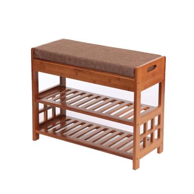 China Natural Bamboo Foot Stool Storage Shoe Rack Organizer with Storage Drawer on Top for sale