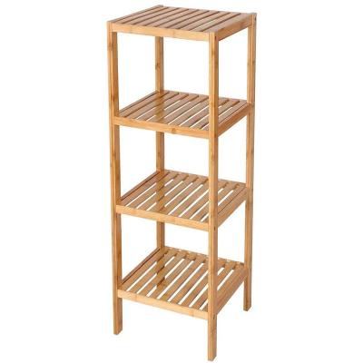 China 4 Tier Ladder Shelf Corner Storage Shelf Storage Wooden Bamboo Wooden Stand Bathroom Shelf for Home for sale