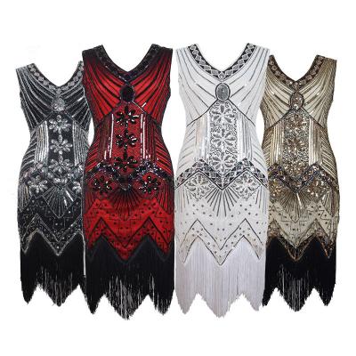 China Women's Breathable Flapper Dresses 1920s V-neck Beaded Fringed Great Gatsby Dress For Women for sale