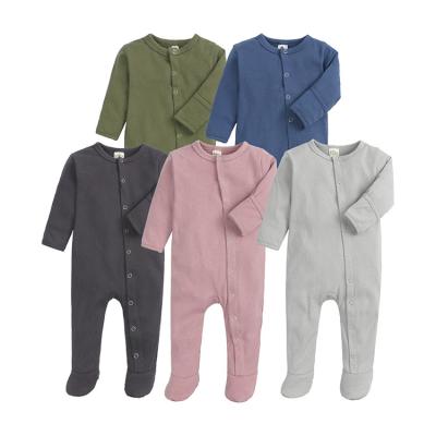 China One Piece Rompers Footed Newborn Baby Sleeper Romper Waffle Overalls Autumn Winter Thick Ribbed Cotton Spandex/Cotton for sale