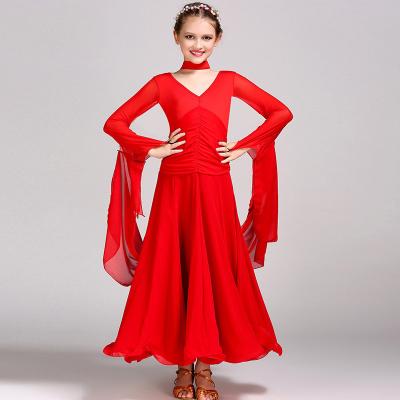 China Chiffon Kids Girls Modern Dance Costume Long Tango Ballroom Dance Competition Waltz Dresses For Girl for sale