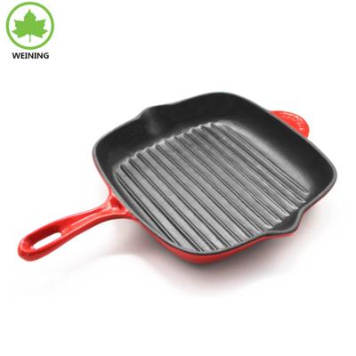 China Sustainable Italy Frying Pan Cast Iron Square Enamel Frying Pan With Rib for sale