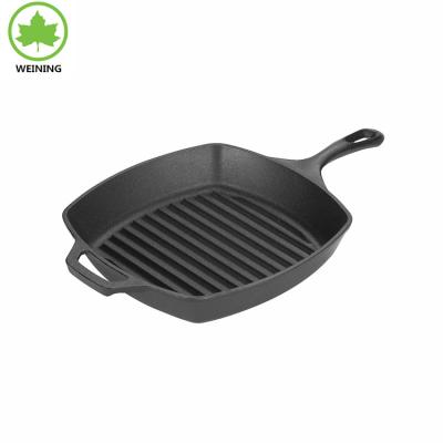 China Eco-Friendly High Quality Pre-Seasoned Cast Iron Skillet and Fry Pan Barbecue Grill Pan for sale