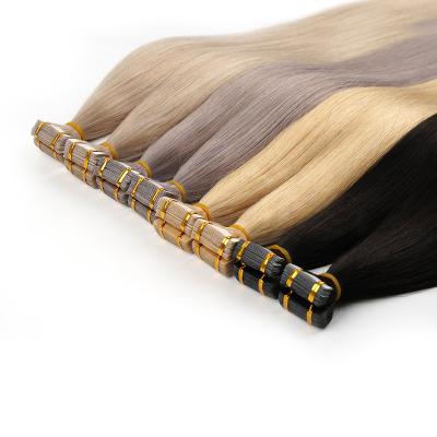 China Silky Straight Wave Raw Virgin Tape In Hair Extension 100% Natural Color Hair Cuticle Aligned Hair Extensions for sale