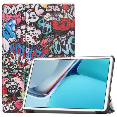 China Colorful Printed Auto Sleep Flip Leather Case For Huawei Matepad 11 Triple Protective Stand 2021 Tablets for sale