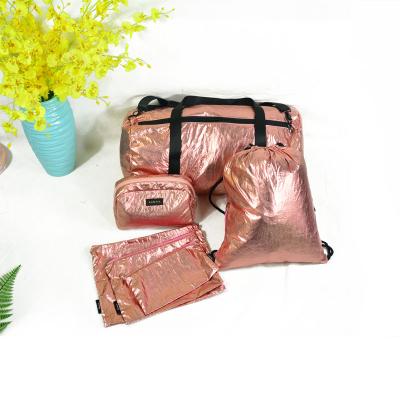 China Rose Gold Silver Reversible Foldable Metallic Duffel Bag for sale