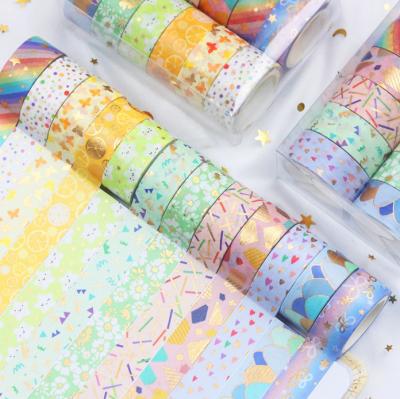 China Cute Waterproof Candy Color Gold Stamp 12 Roll Set Masking DIY Decoration Washi Paper Tape Tape for sale