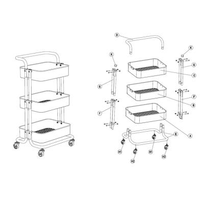 China Easy Rolling Storage Household Shop Foldable Metal Shelf 3 Tiers Ladder Rack Mobile Trolley Service Trolley for sale