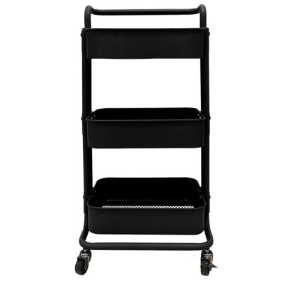 China Easy Moving Easy To Install Portable Iron Basket Three-Layer Iron Pipe Rolling Organizer Home Galley Fashion Design Trolley Serving Carts for sale