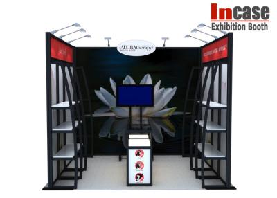 China Curved Painted Black Exhibit Booth Displays With Shiny LED Display Counter for sale