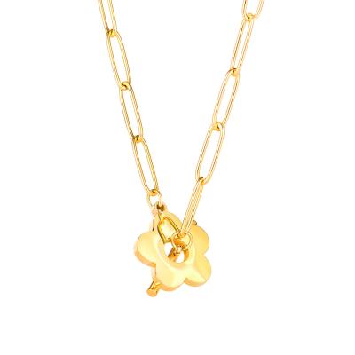 China Office / Career Stainless Steel Gold Rose Gold Lucky Clover Chunky Chain Necklace With Toggle Clasp for sale