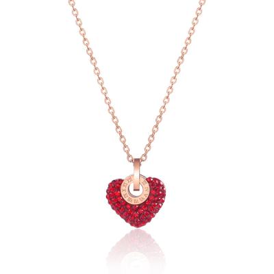 China Stainless Steel 2019 Stainless Steel Stone Red Heart Pendant Necklaces Jewelry For Women for sale