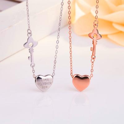 China European and American style newcomers 2018 unique design engraved love heart key pendant necklaces forever for girlfriend for sale