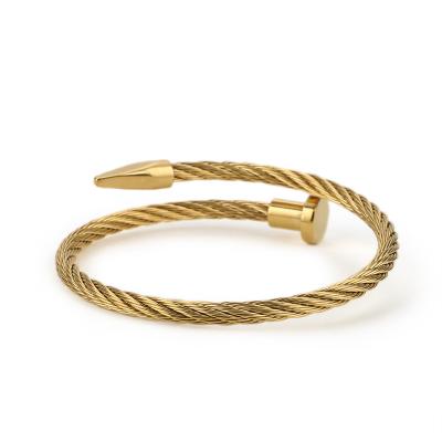 China Casual 18k Gold / Stainless Steel Sporty Plated Twisted Cable Cuff Bangle Bracelet For Men 2020 for sale