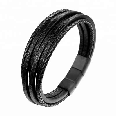 China 2018 Stainless Steel Mens Bracelet Leather Bracelet Stainless Steel With Magnetic Clasp for sale