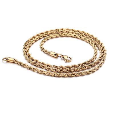 China Casual/Sporty Rope 18K Gold Twist Stainless Steel Chain Necklace For Men Women 16-36 Inches for sale