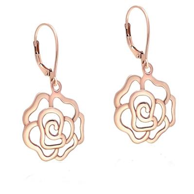 China 2020 CLASSIC Stainless Steel Custom Rose Dangle Flower Leverback Earring For Women With Short Hair for sale