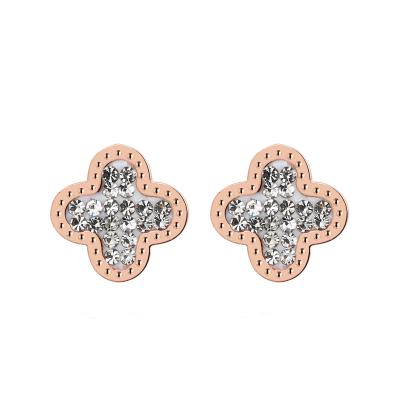 China New 2019 European and American style stainless steel gold rhinestone rose clover earrings for women for sale