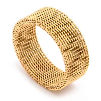 China Casual/Sporty Ring 14k High Quality Gold Mesh Gold Jewelry Ring Stainless Steel Elastic Ring for sale